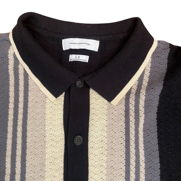 Urban Outfitters Men’s Button-Down Polo Sweater Size L Black Grey Cream Cotton - Picture 6 of 14
